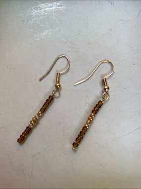 Good Vibes Only Gold and Amber Beaded Dangle Earrings